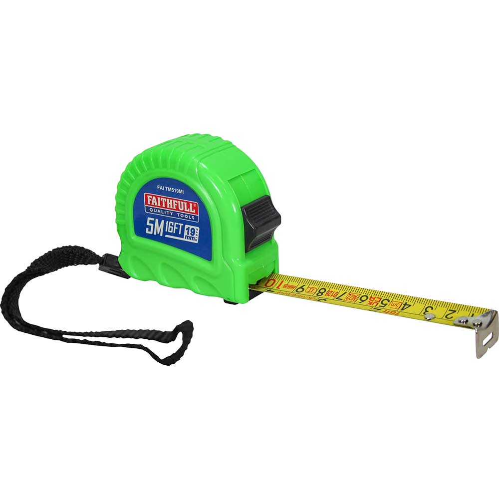 Photos - Tape Measure and Surveyor Tape Faithfull Twin Lock Hi Vis Tape Measure Imperial & Metric 16ft / 5m 19mm TM519MI 