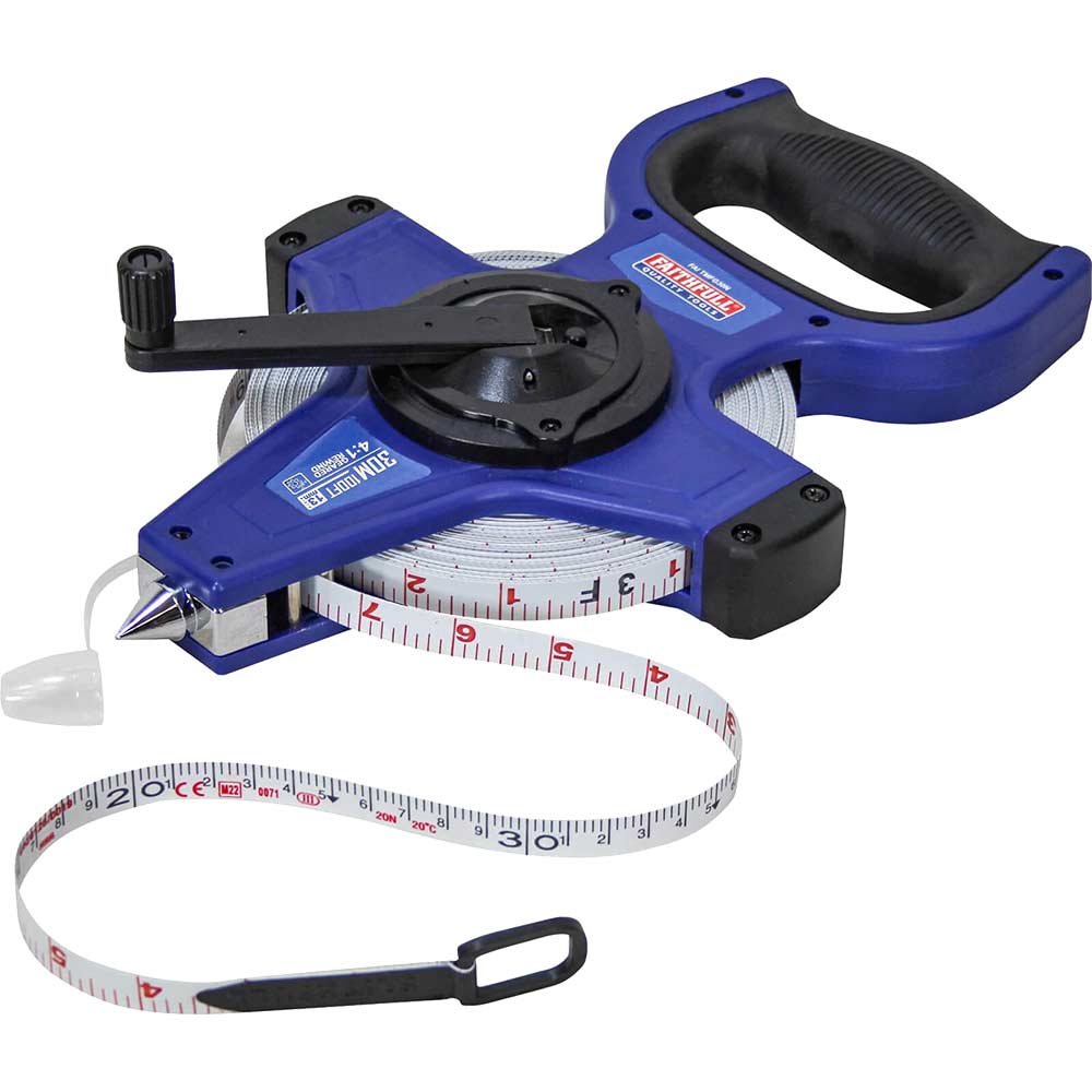 Faithfull Fast Rewind Open Long Tape Measure Imperial & Metric 100ft / 30m 13mm