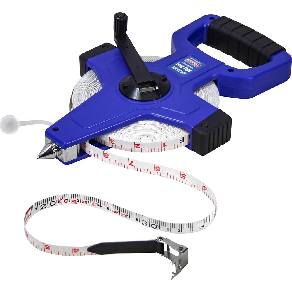Faithfull Open Long Fibreglass Tape Measure Imperial & Metric 100ft / 30m 13mm