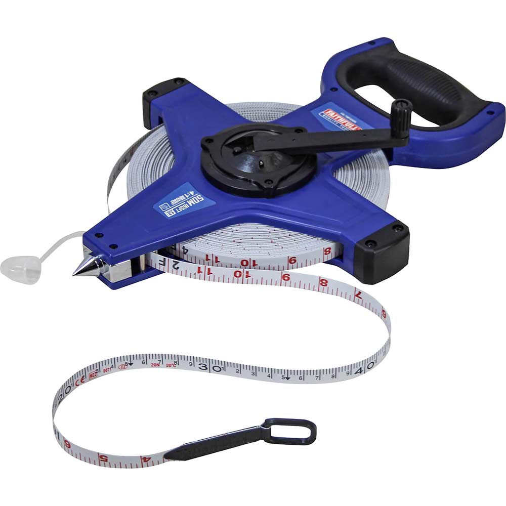 Faithfull Fast Rewind Open Long Tape Measure Imperial & Metric 165ft / 50m 13mm