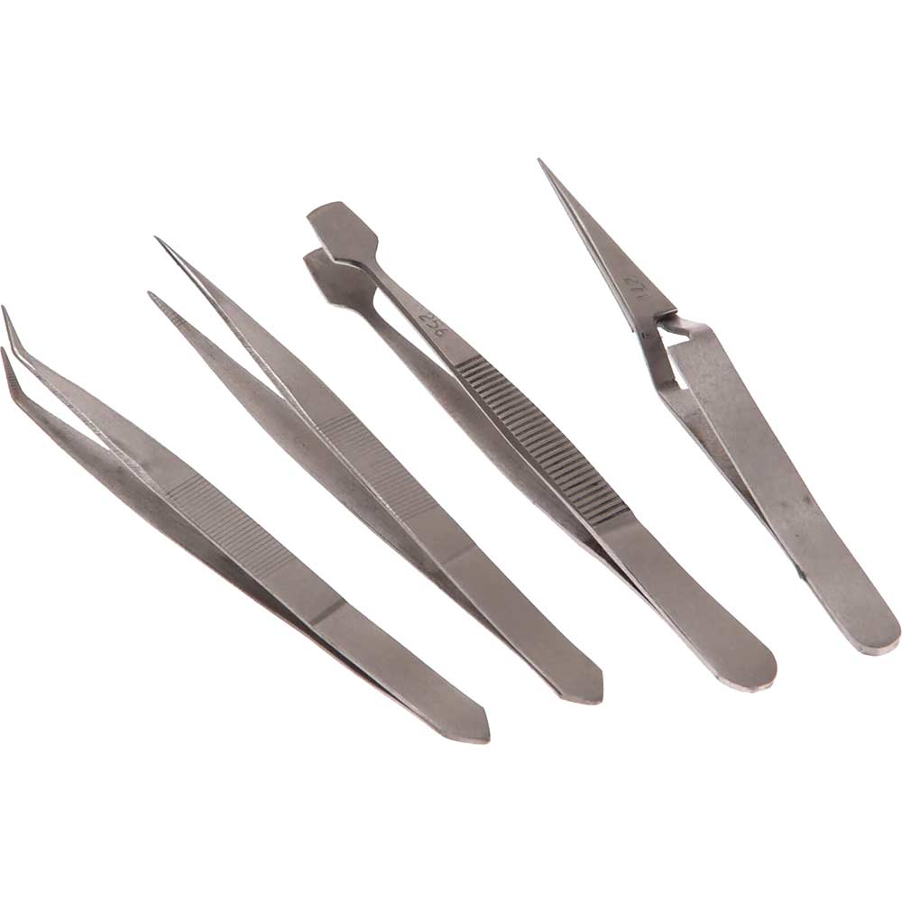 Image of Faithfull 4 Piece Stainless Steel Tweezer Set