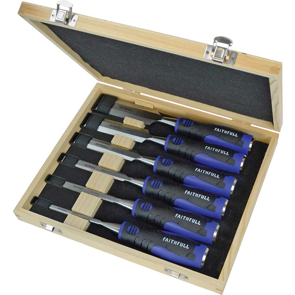 Image of Faithfull Soft Grip 6 Piece Splitproof Bevel Edge Wood Chisel Set