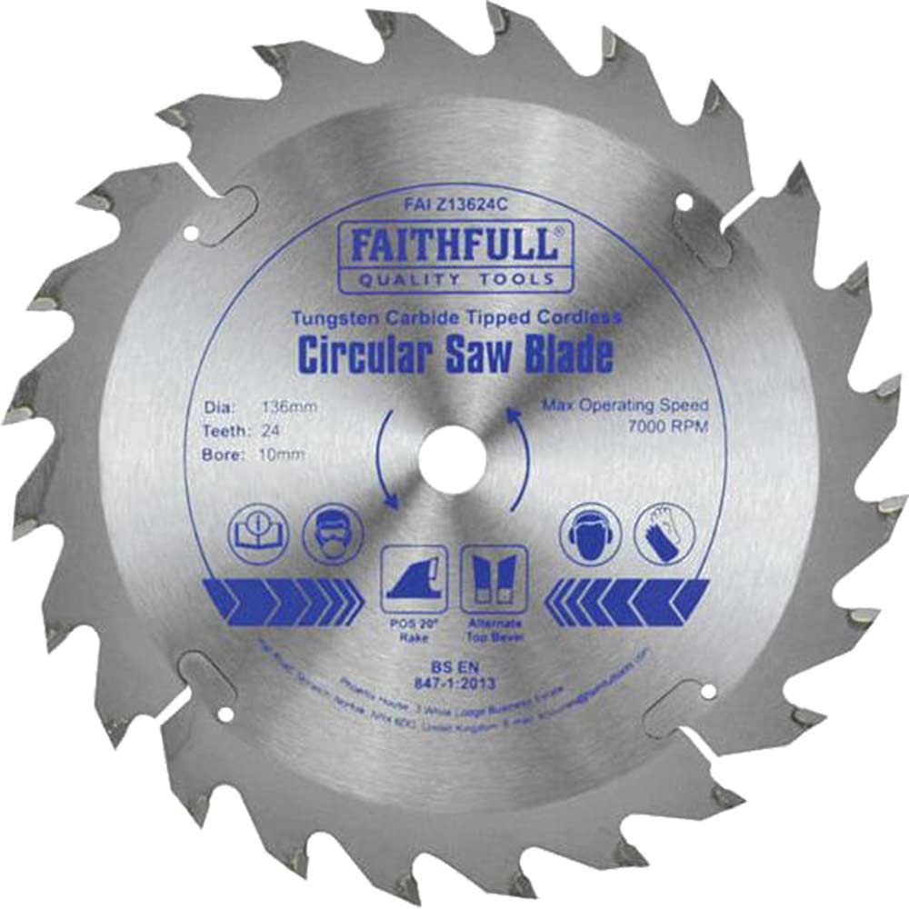 Faithfull TCT Cordless Circular Trimsaw Blade 136mm 24T 10mm