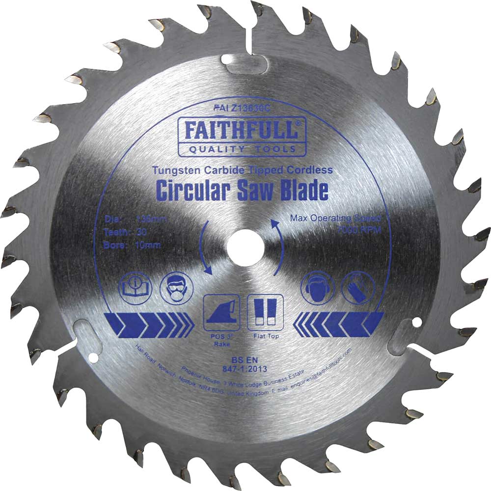 Faithfull TCT Cordless Circular Trimsaw Blade 136mm 30T 10mm
