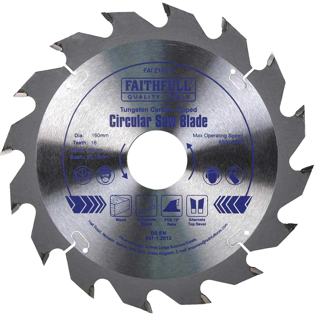 Faithfull Fast Rip TCT Circular Saw Blade 160mm 16T 30mm