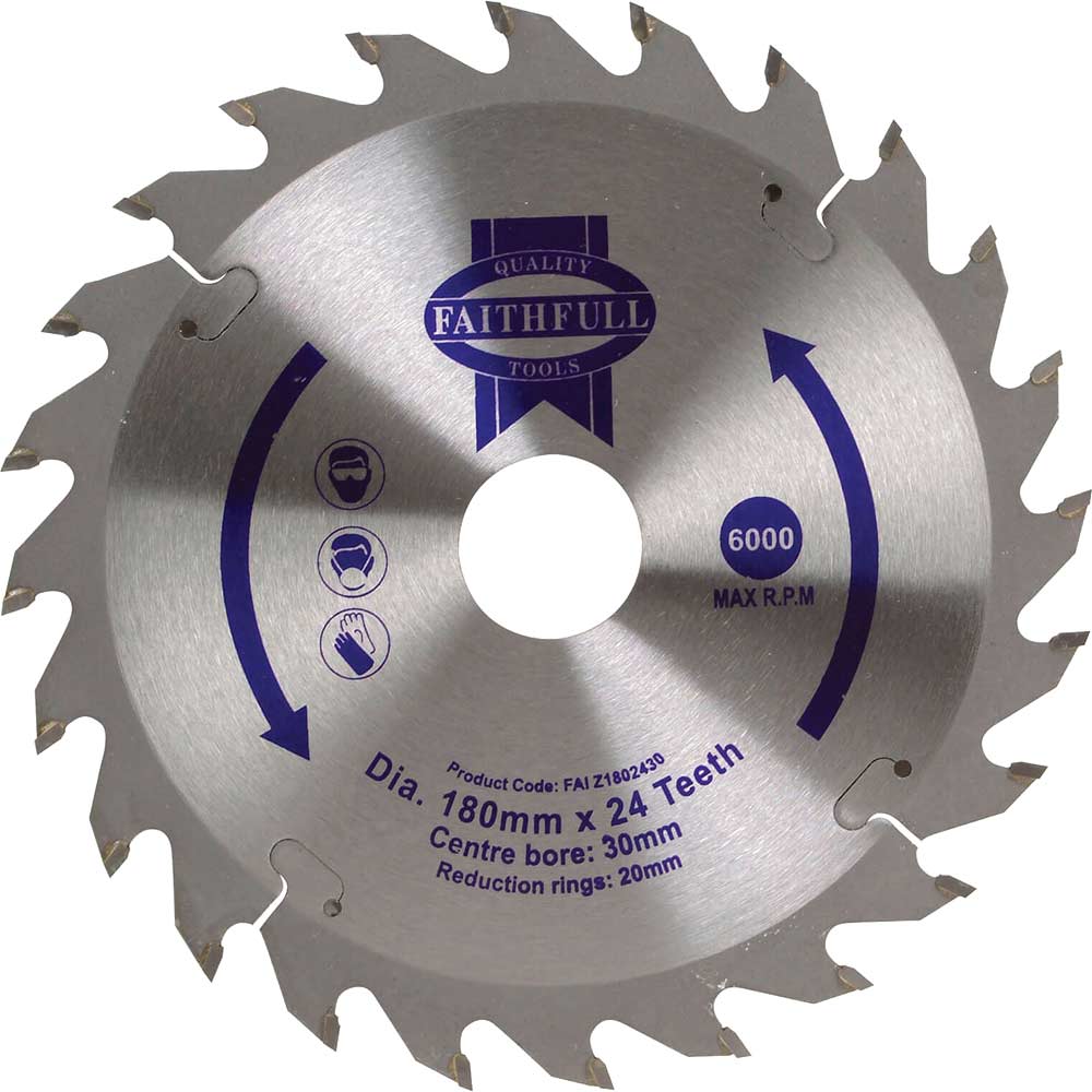 Faithfull Fast Rip TCT Circular Saw Blade 180mm 24T 30mm