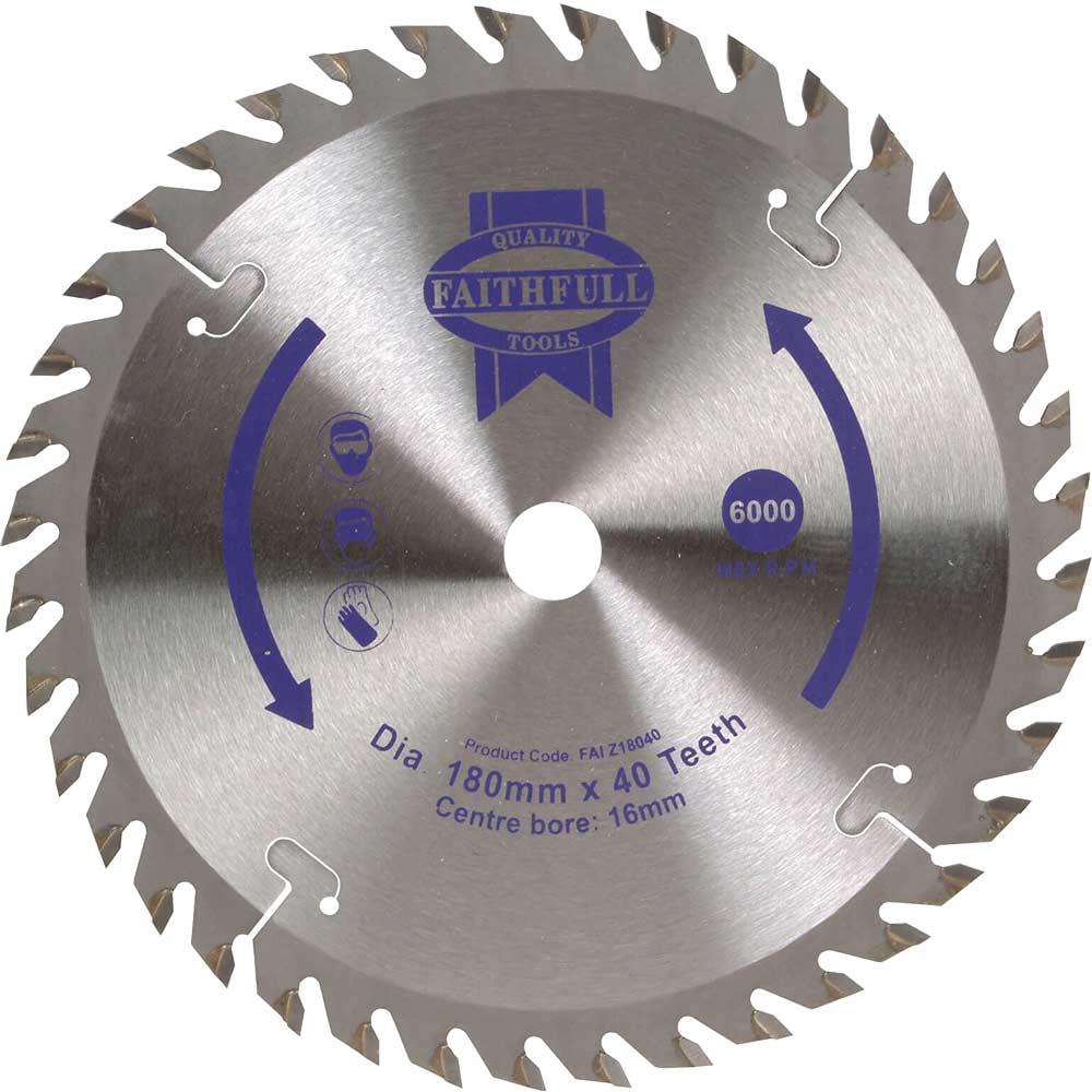 Faithfull Fine Cross Cut TCT Circular Saw Blade 180mm 40T 16mm