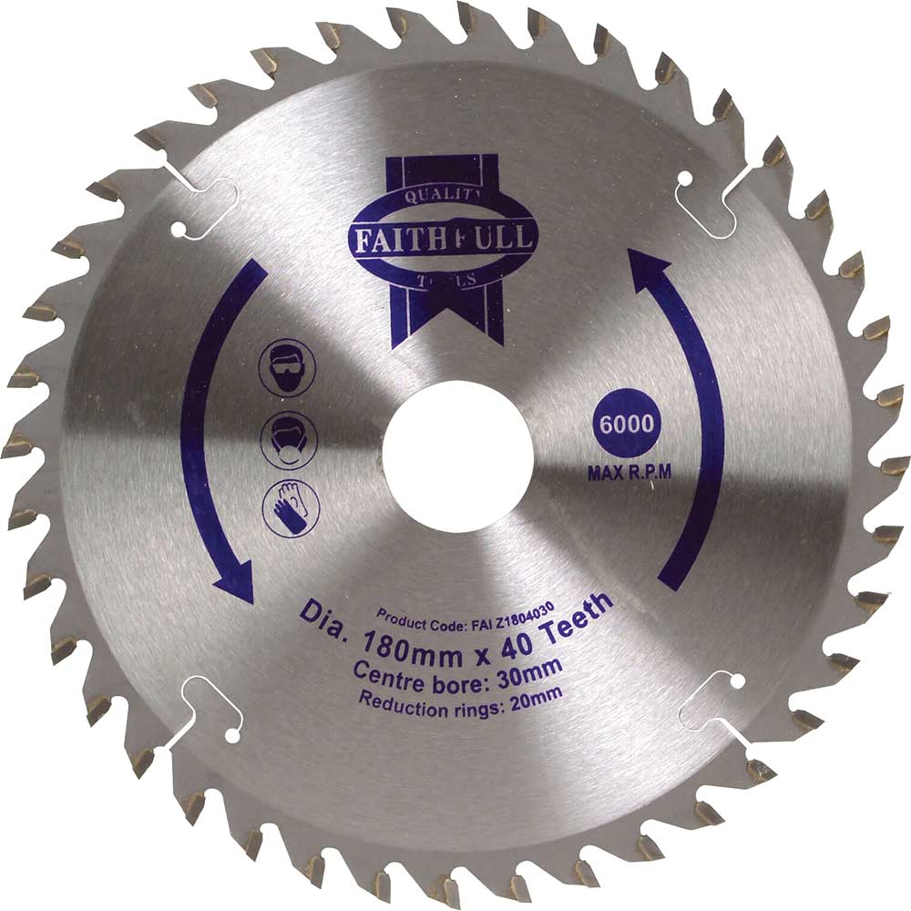 Faithfull Fine Cross Cut TCT Circular Saw Blade 180mm 40T 30mm