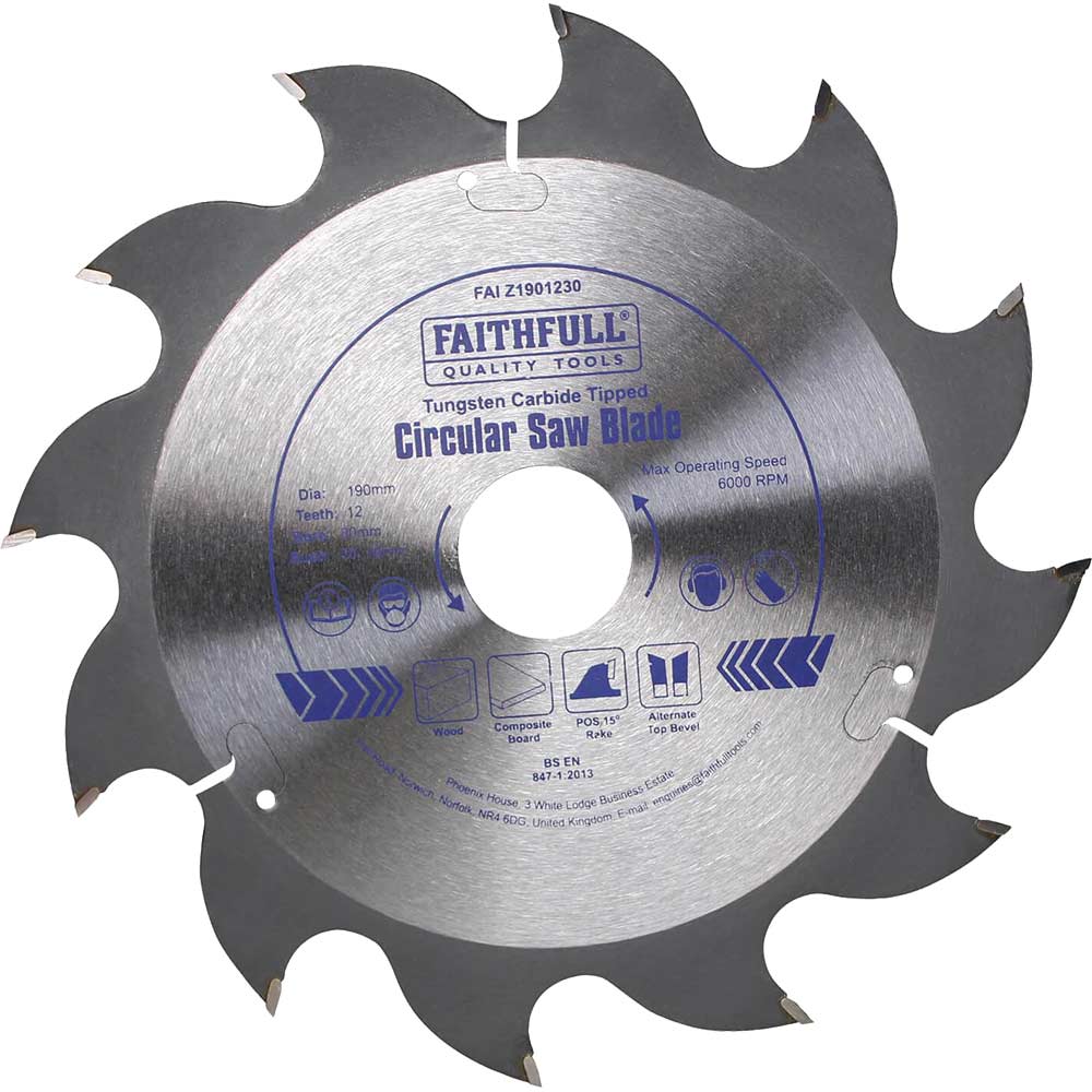 Faithfull Fast Rip TCT Circular Saw Blade 190mm 12T 30mm