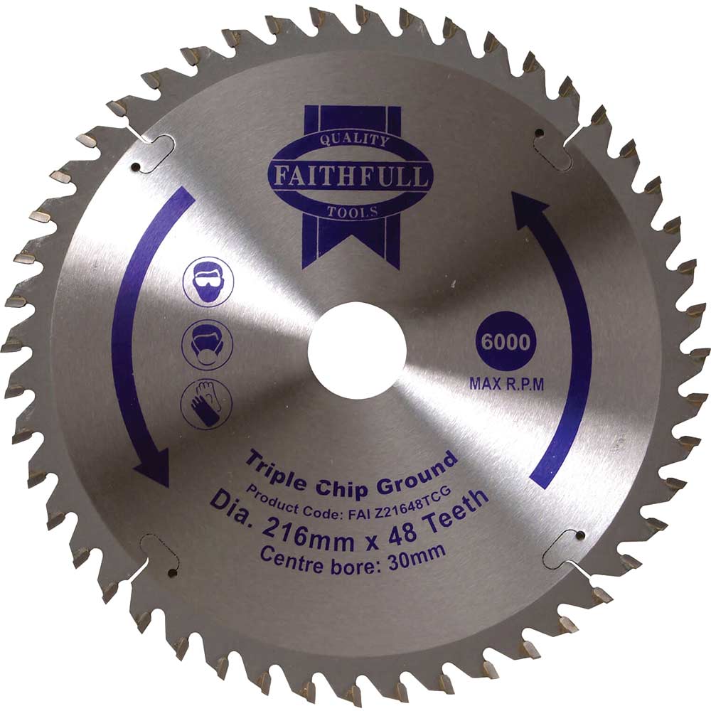 Faithfull Triple Chip Ground TCT Circular Saw Blade 216mm 48T 30mm