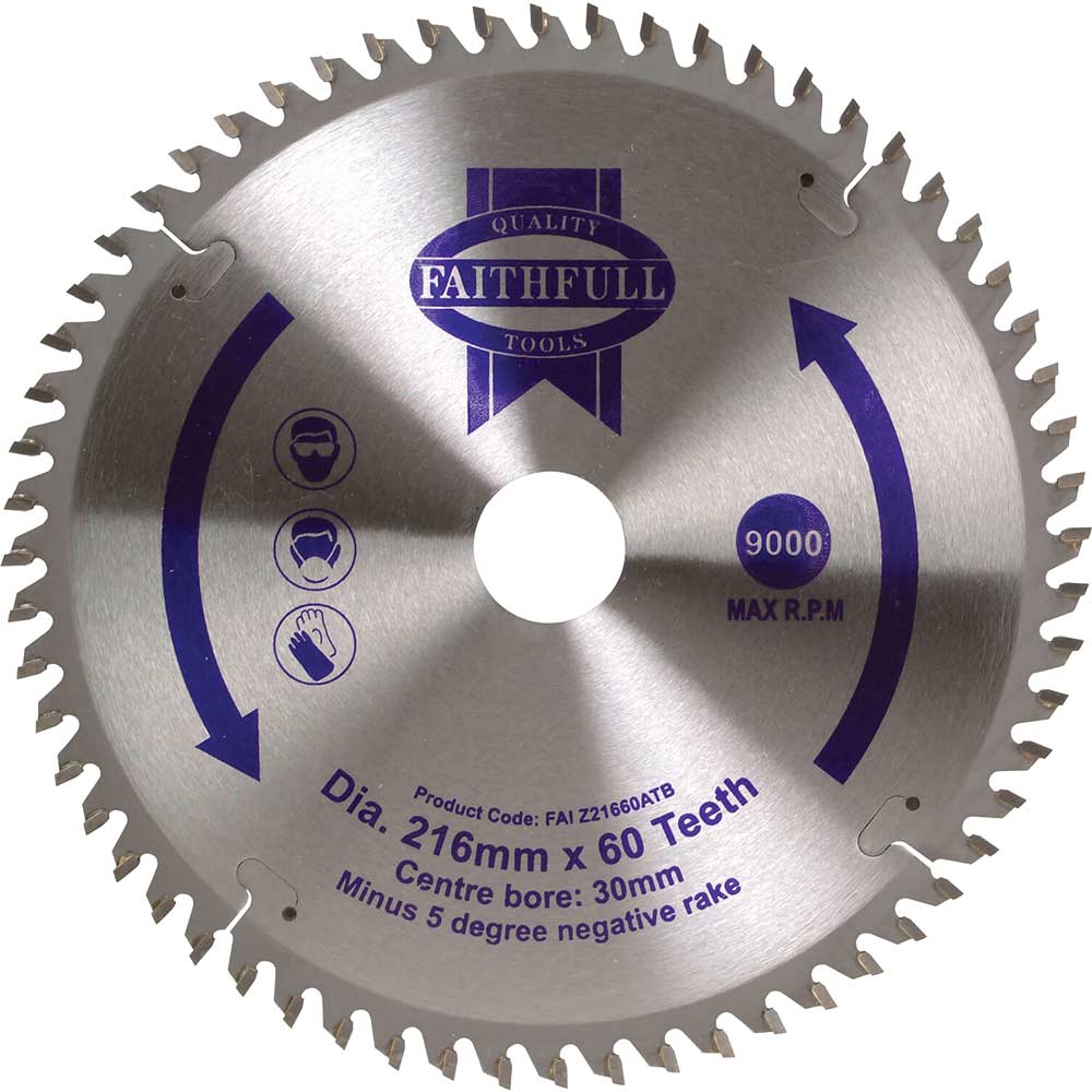 Faithfull TCT Cross Cut Mitre Saw Blade 216mm 60T 30mm