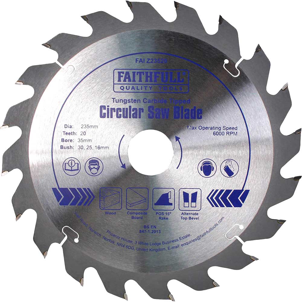 Faithfull Fast Rip TCT Circular Saw Blade 235mm 20T 35mm
