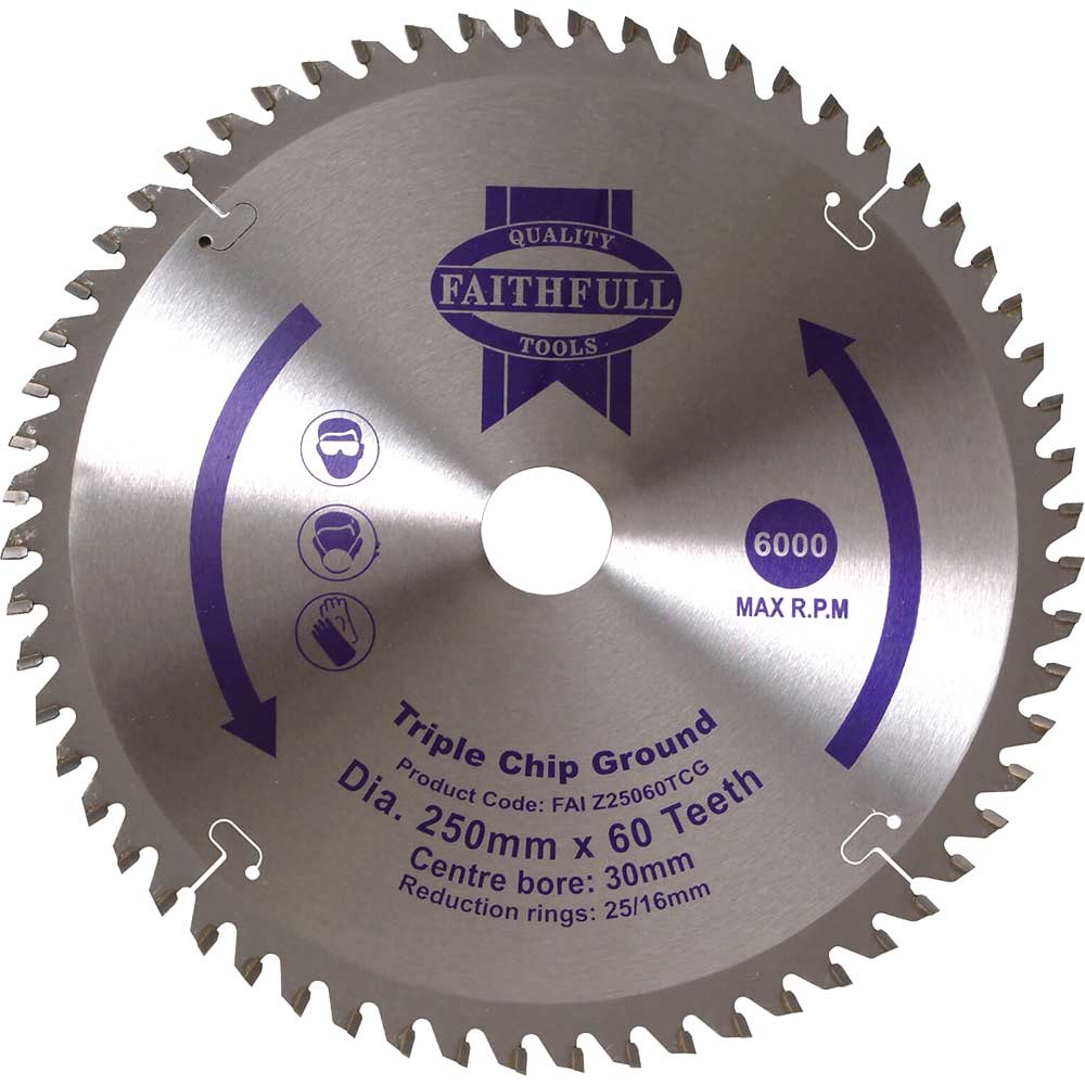 Faithfull Triple Chip Ground TCT Circular Saw Blade 250mm 60T 30mm