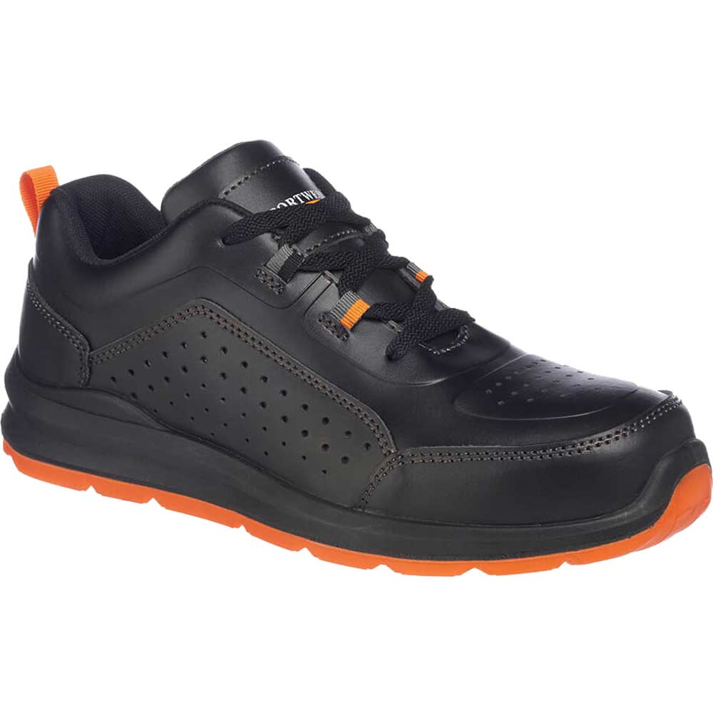 Portwest Compositelite Perforated Safety Trainers Black / Orange Size 6
