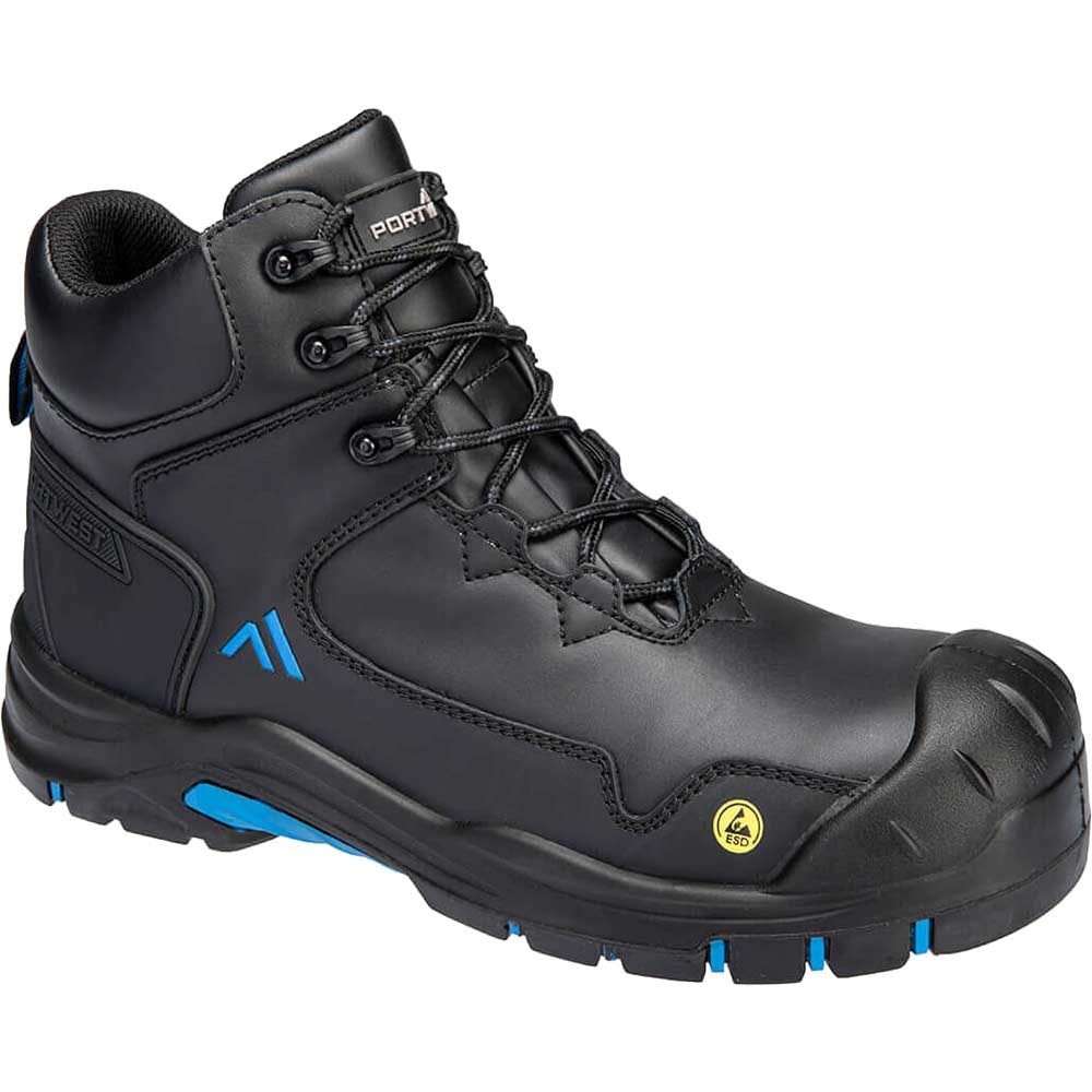 Portwest Apex Composite Mid ESD Safety Boots Black / Blue Size 10