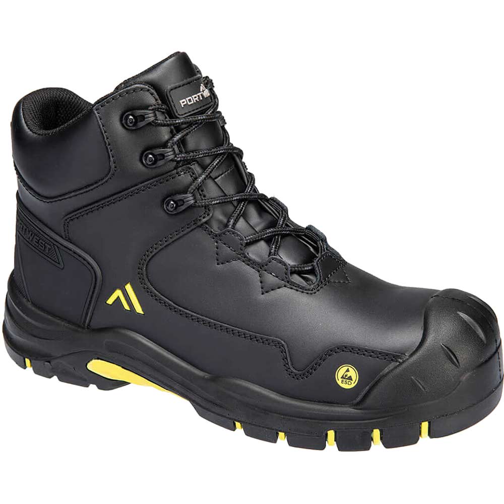 Portwest Apex Composite Mid ESD Safety Boots Black / Yellow Size 5