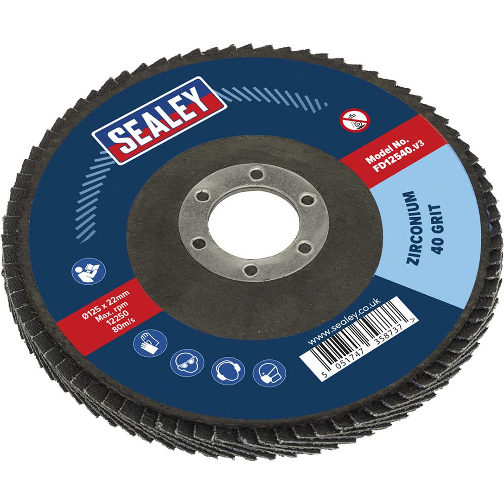 Image of Sealey Zirconium Abrasive Flap Disc 125mm 40g Pack of 1