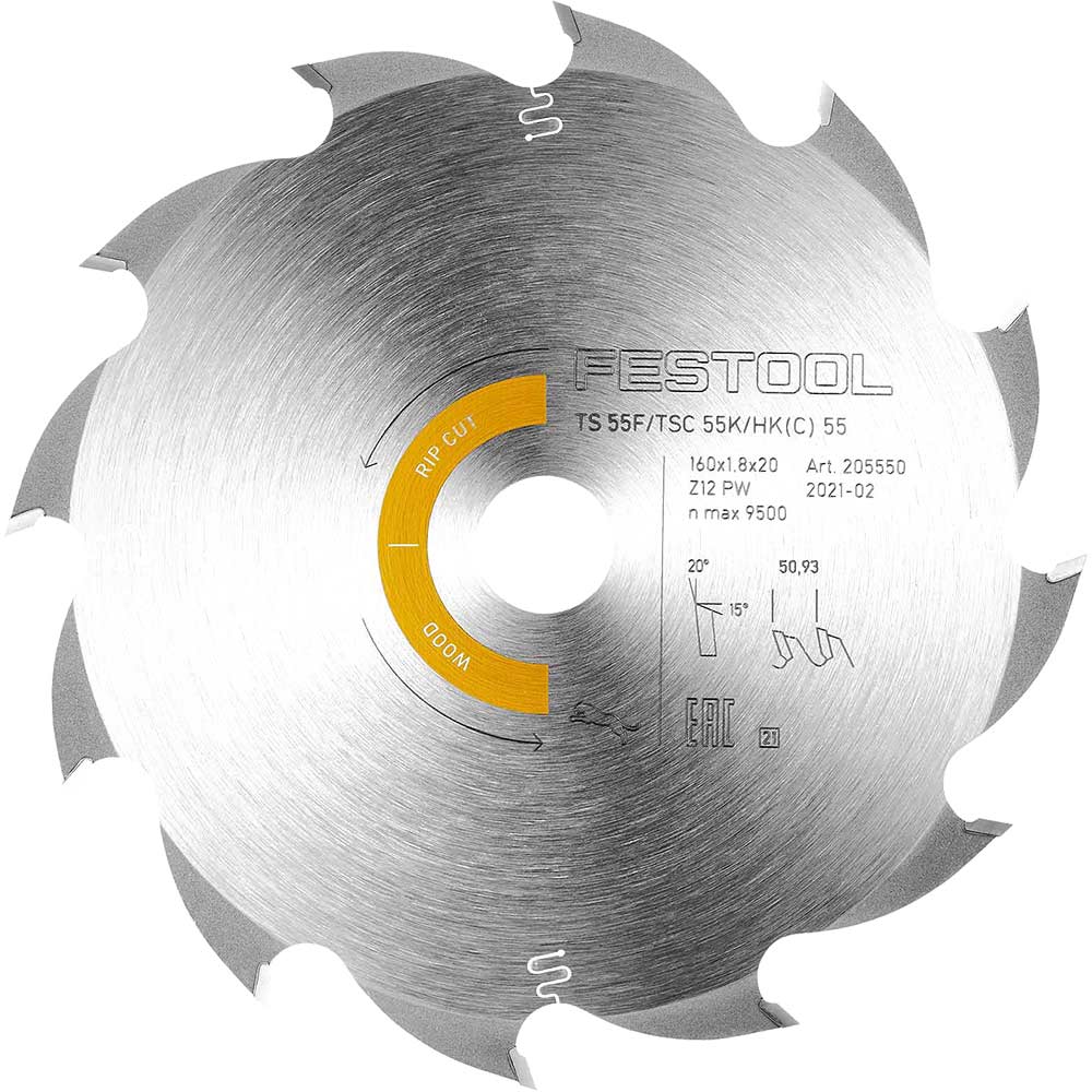 Image of Festool TS55 F Panther Wood Ripping Circular Saw Blade 160mm 160mm 12T 20mm