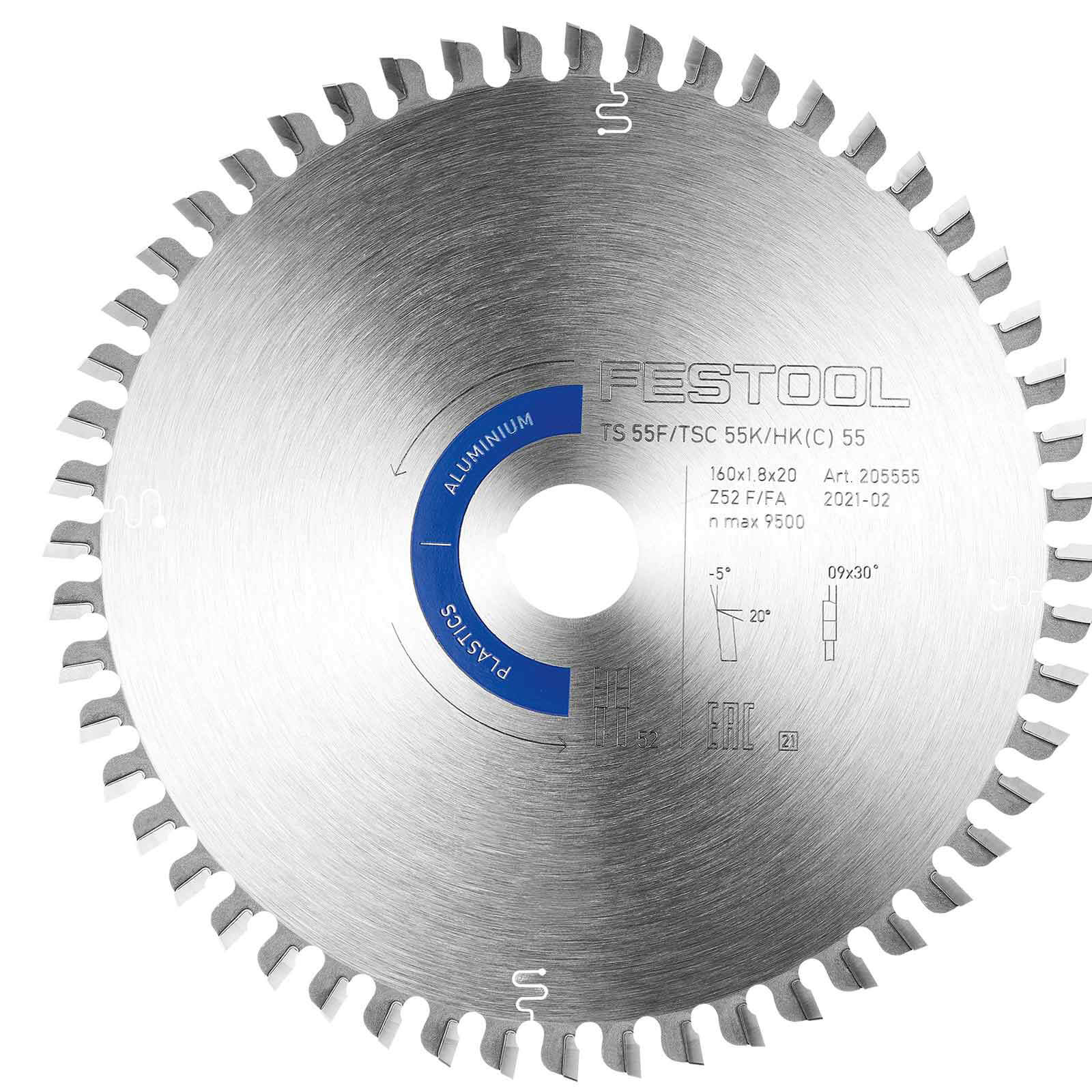 Image of Festool TS55 F Aluminium Plastics Circular Saw Blade 160mm 160mm 52T 20mm