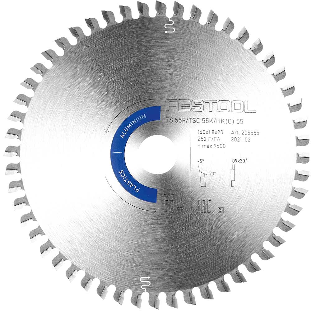 Image of Festool TS55 F Aluminium Plastics Circular Saw Blade 160mm 160mm 52T 20mm