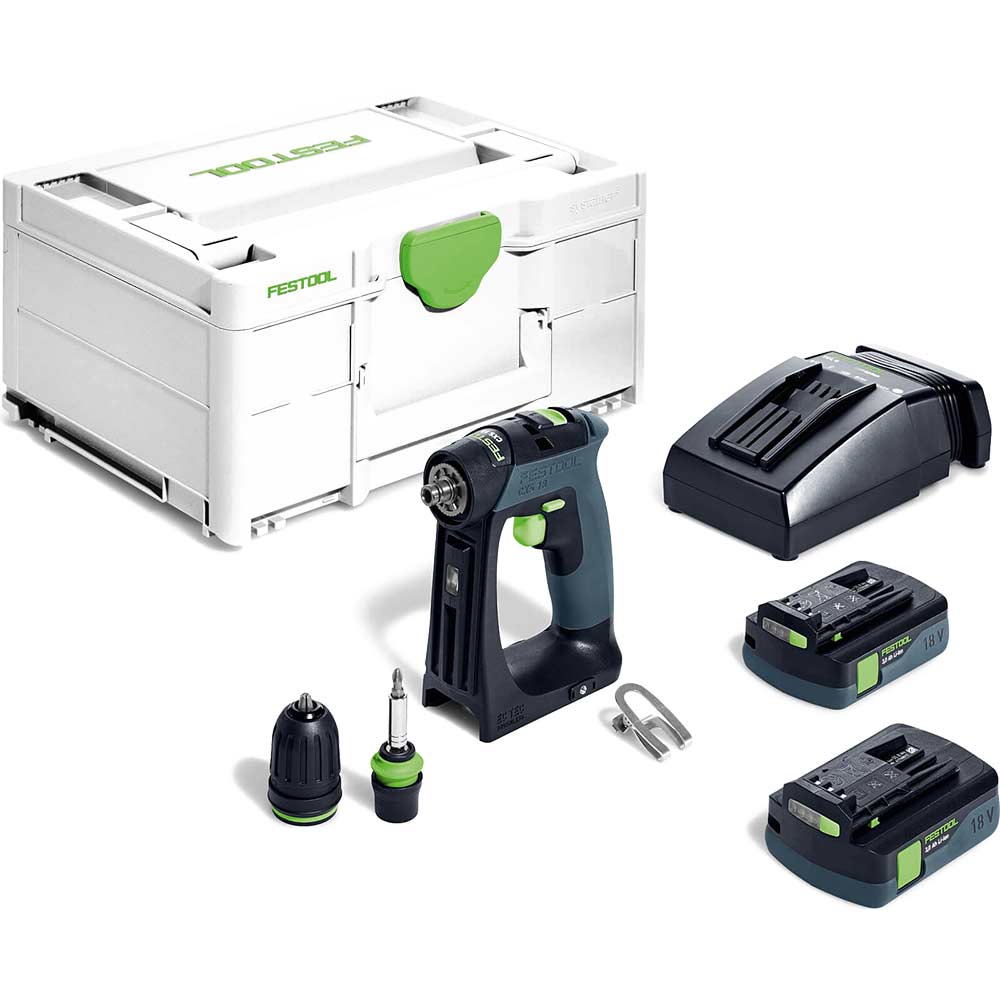 Festool CXS 18 18v Cordless Brushless Drill Driver 2 x 3ah Li-ion Battery Charger Case