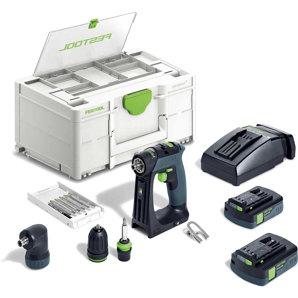 Image of Festool CXS 18 18v Cordless Brushless Drill Driver Set 2 x 3ah Li-ion Charger Case