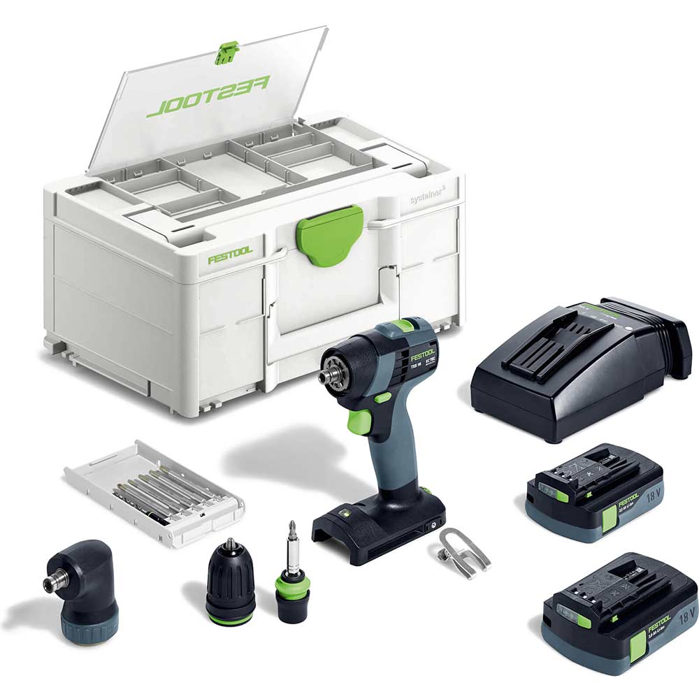 Image of Festool TXS 18 18v Cordless Brushless Drill Driver Set 2 x 3ah Li-ion Charger Case