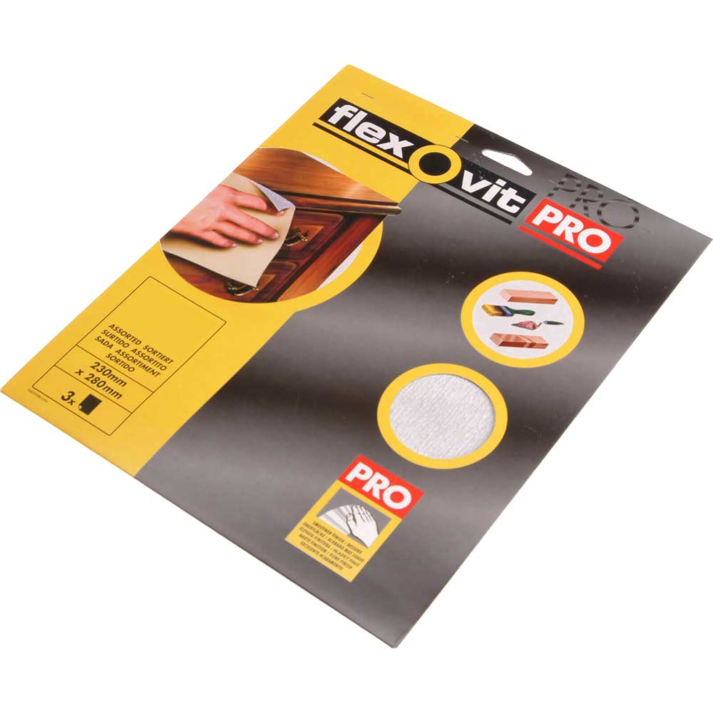 Image of Flexovit Silicon Carbide Finishing Sandpaper Medium Pack of 3