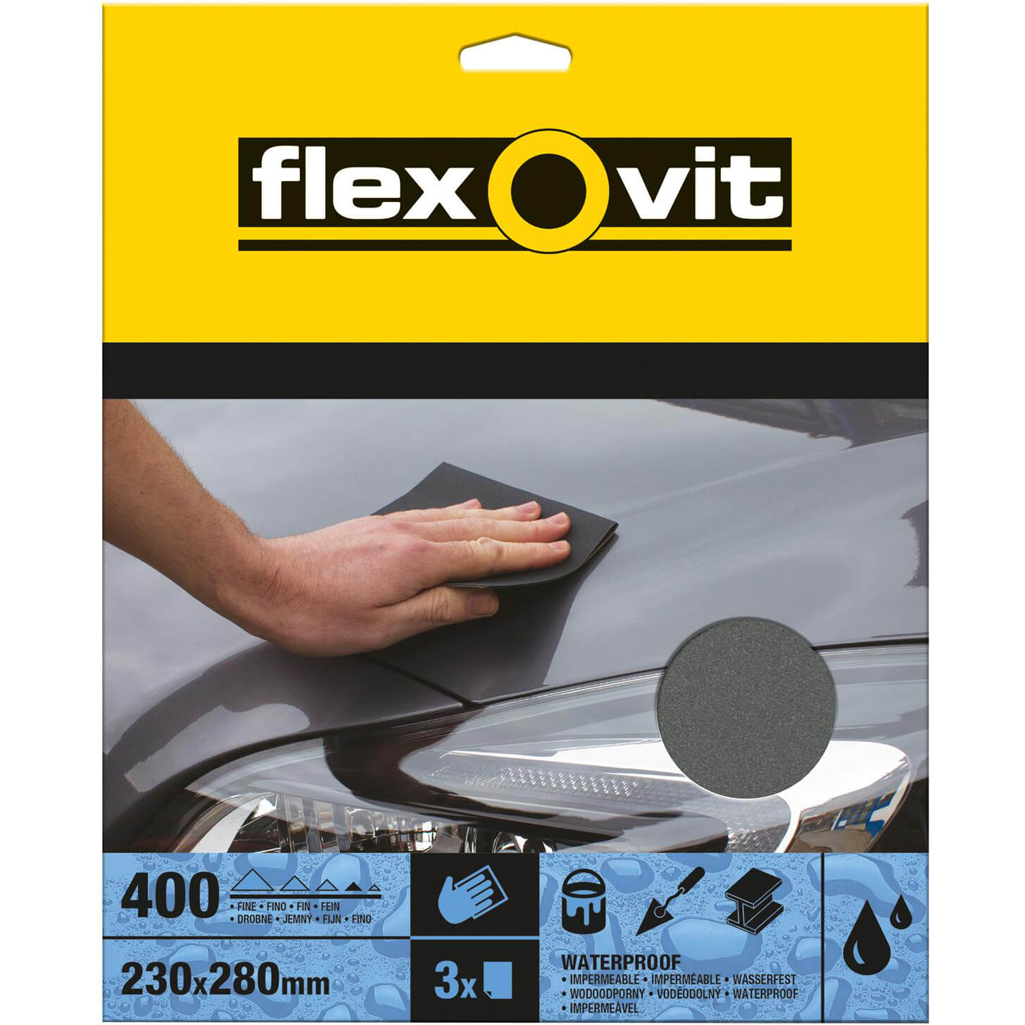 Image of Flexovit Waterproof Sandpaper Fine Pack of 3
