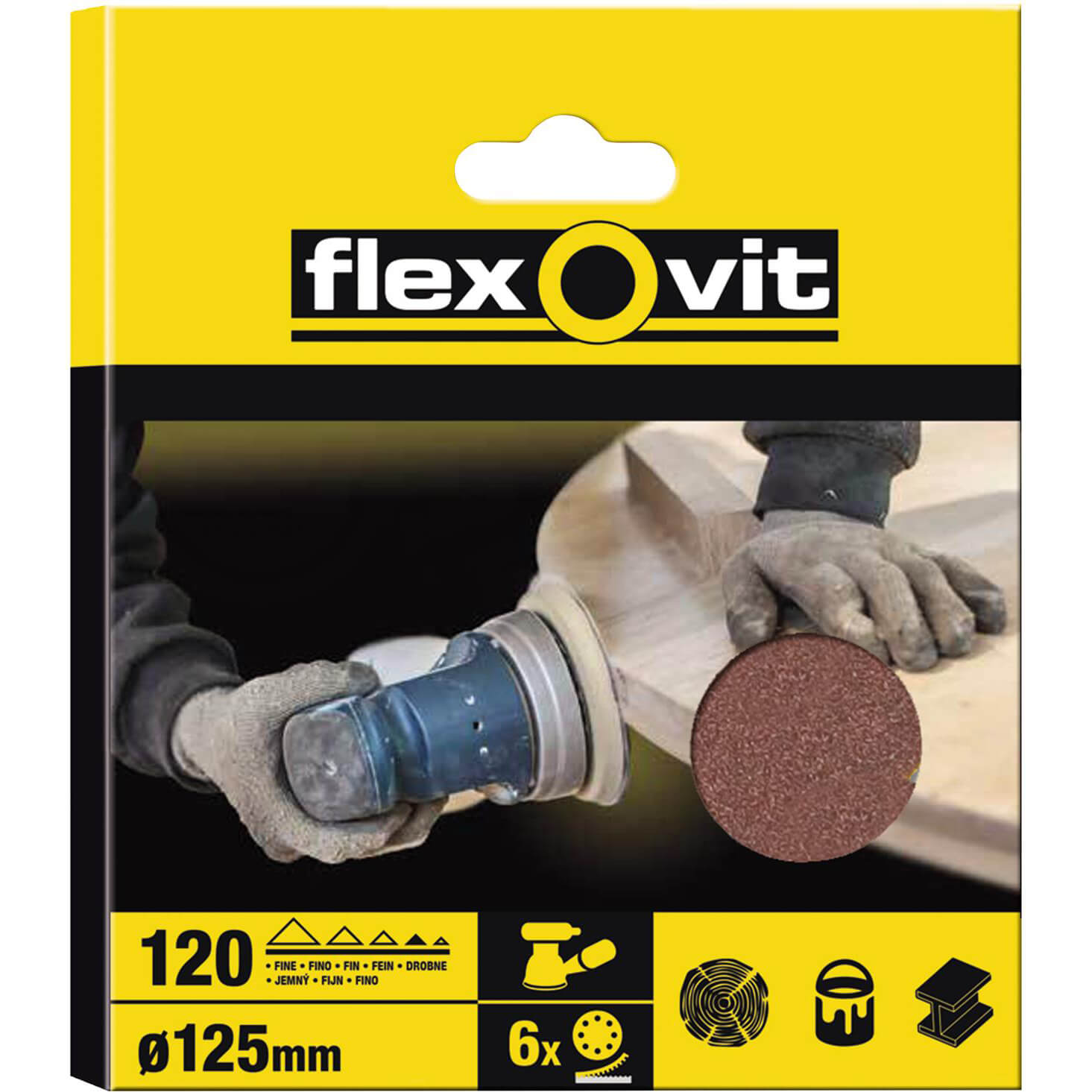Image of Flexovit 125mm Hook and Loop Sanding Discs 125mm 120g Pack of 6
