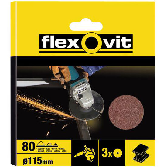 Image of Flexovit Aluminium Oxide Fibre Discs 115mm 50g Pack of 3