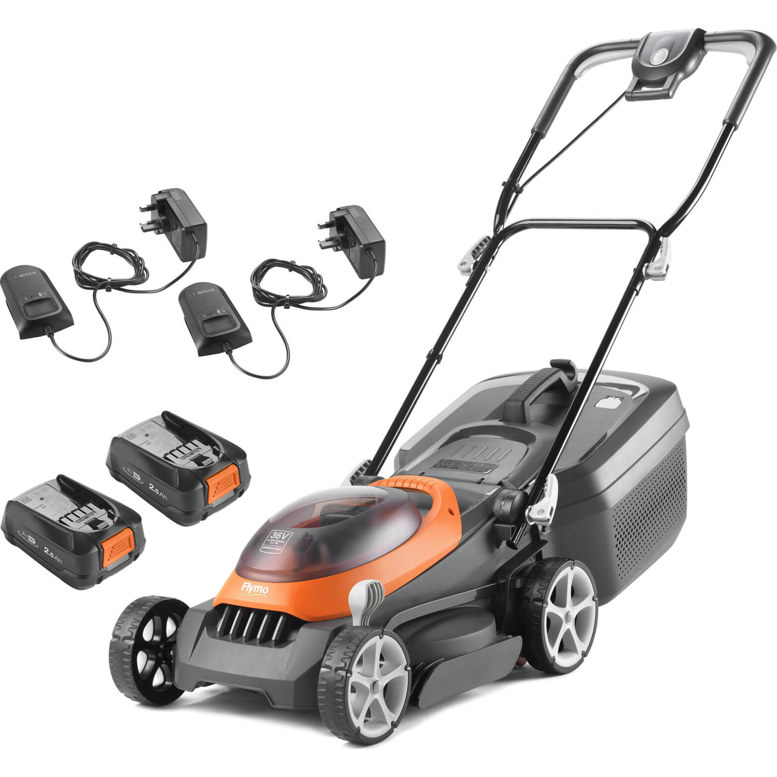 Image of Flymo ULTRASTORE 340R P4A 36v Cordless Rotary Lawnmower 340mm 2 x 2.5ah Li-ion Charger