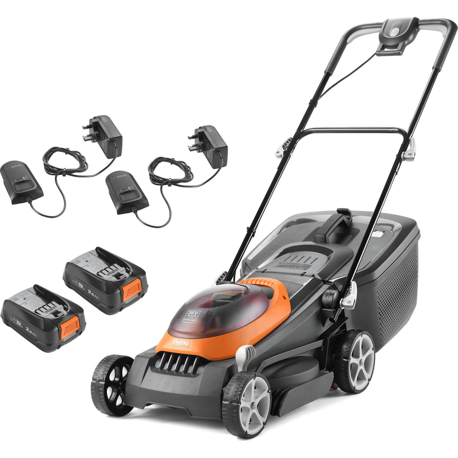 Image of Flymo ULTRASTORE 380R P4A 36v Cordless Rotary Lawnmower 360mm 2 x 2.5ah Li-ion Charger