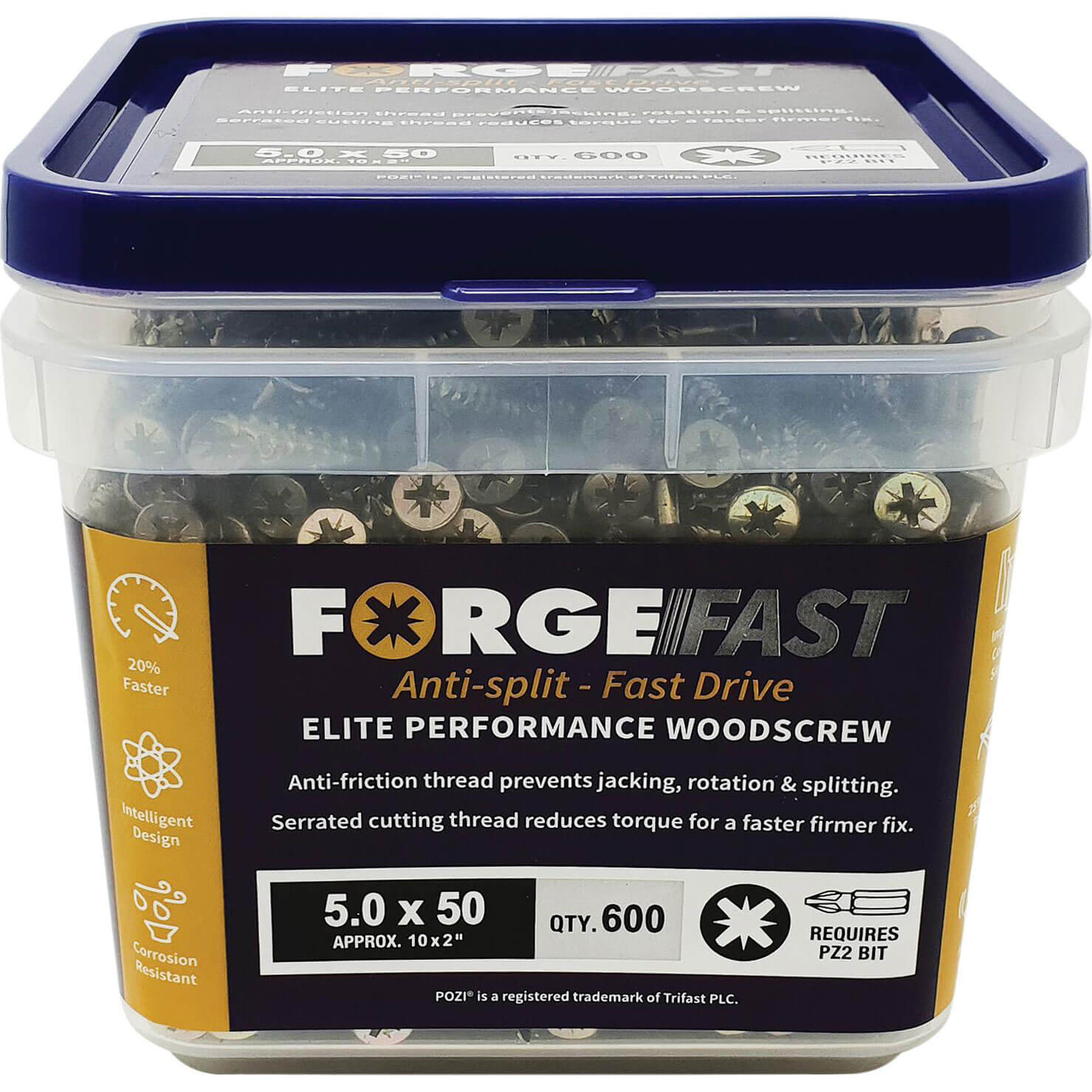 Image of Forgefix Forgefast Pozi Elite Performance Wood Screw 5mm 50mm Pack of 600