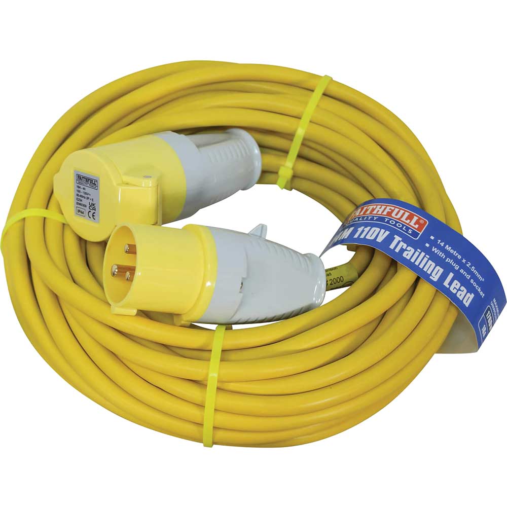 Faithfull Trailing Lead 16 Amp 2.5mm Cable 110 Volt 14m