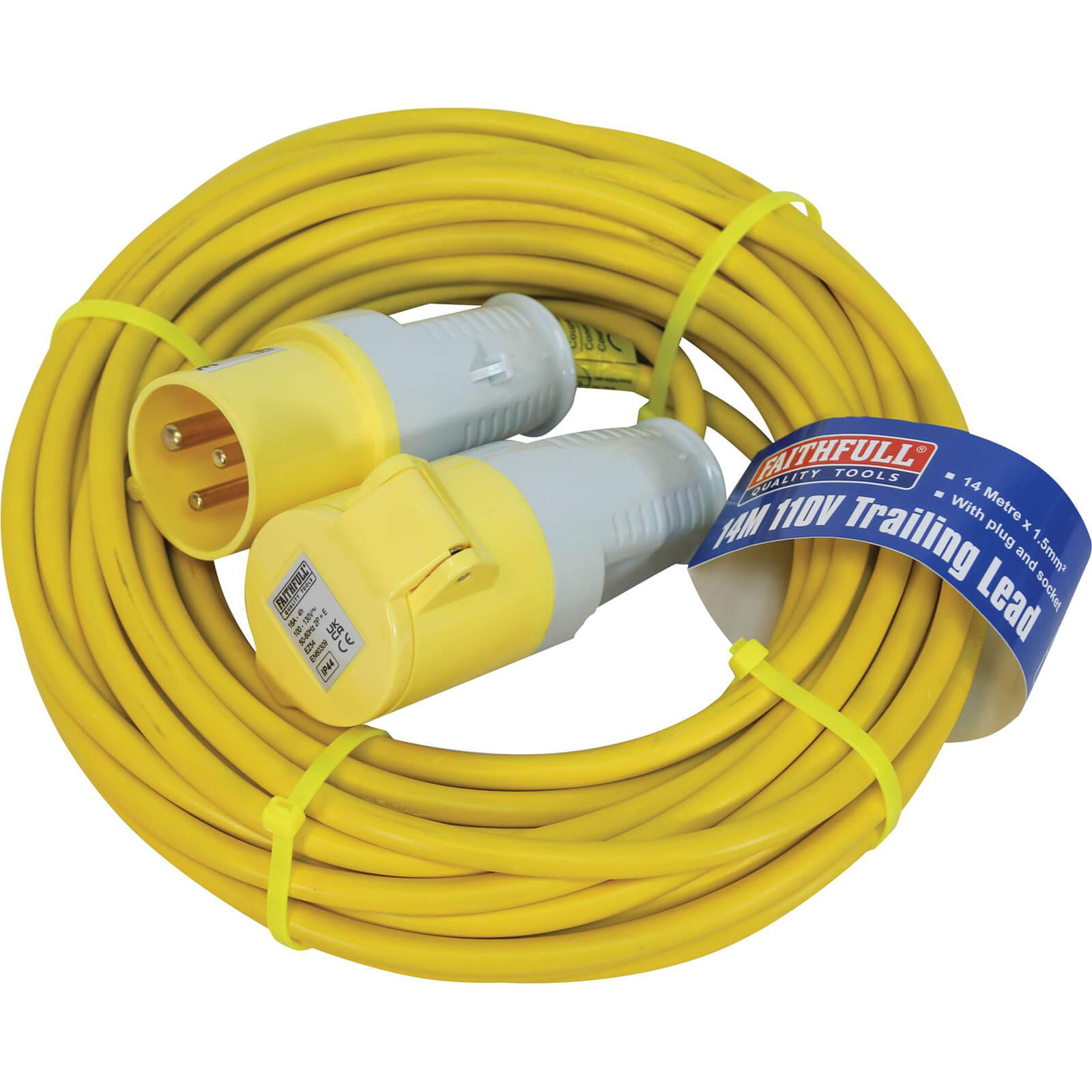 Faithfull Extension Trailing Lead 16 amp Yellow Cable 110v 14m