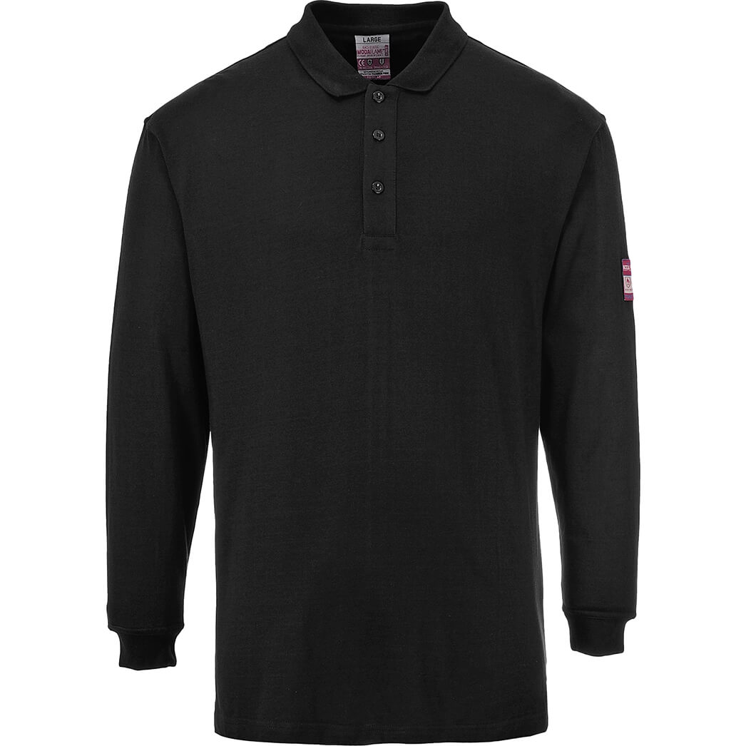 Image of Modaflame Mens Flame Resistant Antistatic Long Sleeve Polo Shirt Black L