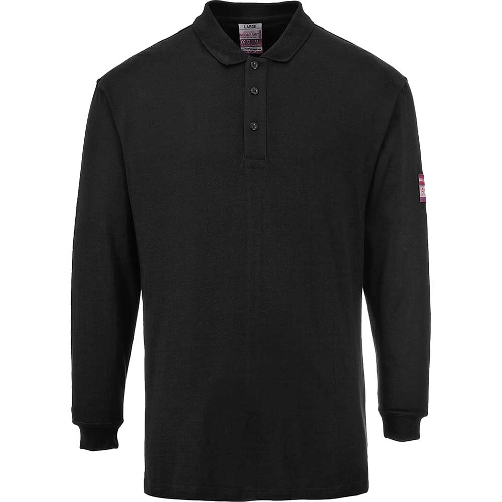 Image of Modaflame Mens Flame Resistant Antistatic Long Sleeve Polo Shirt Black XL