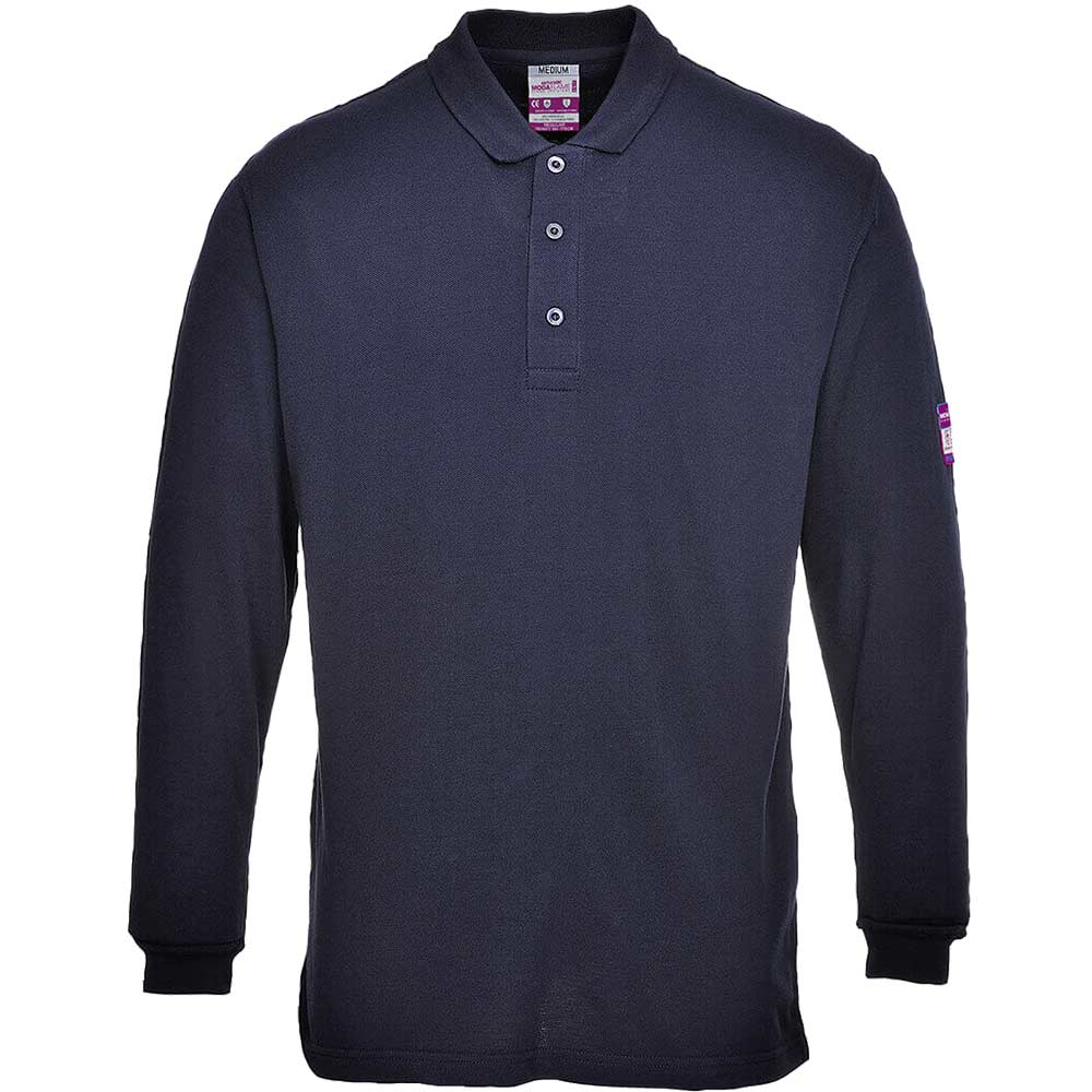 Image of Modaflame Mens Flame Resistant Antistatic Long Sleeve Polo Shirt Navy XS