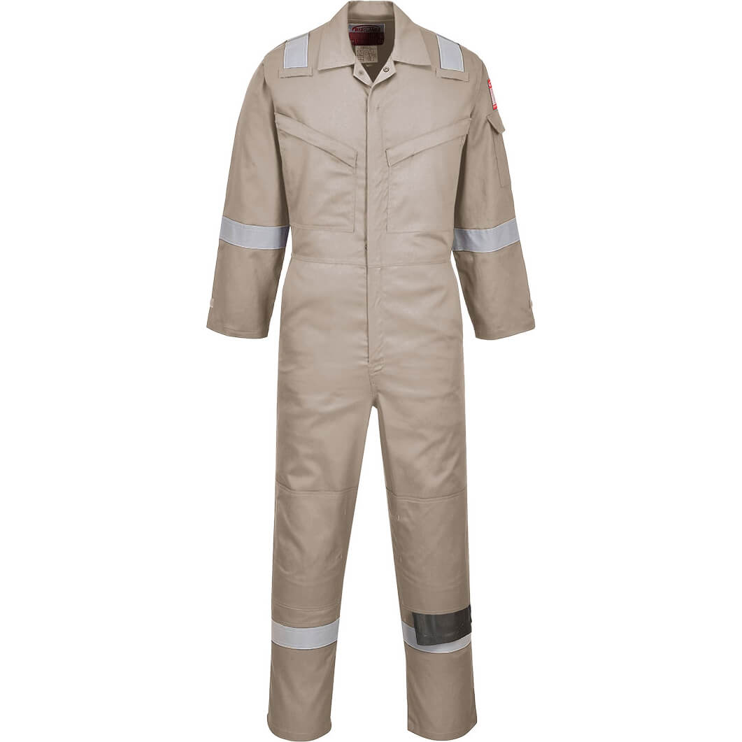 Image of Biz Flame Mens Flame Resistant Super Lightweight Antistatic Coverall Khaki 3XL 32"