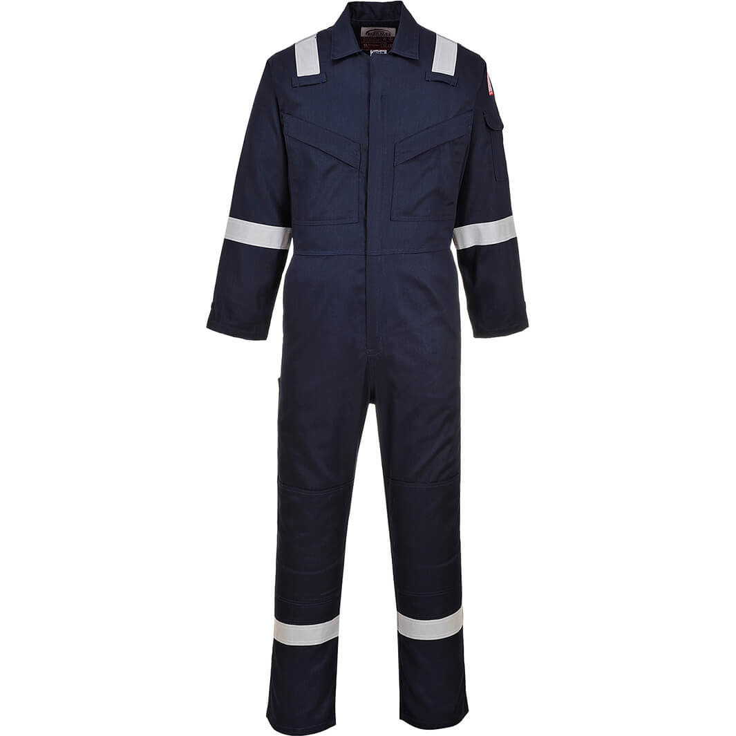Image of Biz Flame Mens Flame Resistant Super Lightweight Antistatic Coverall Navy Blue 2XL 32"