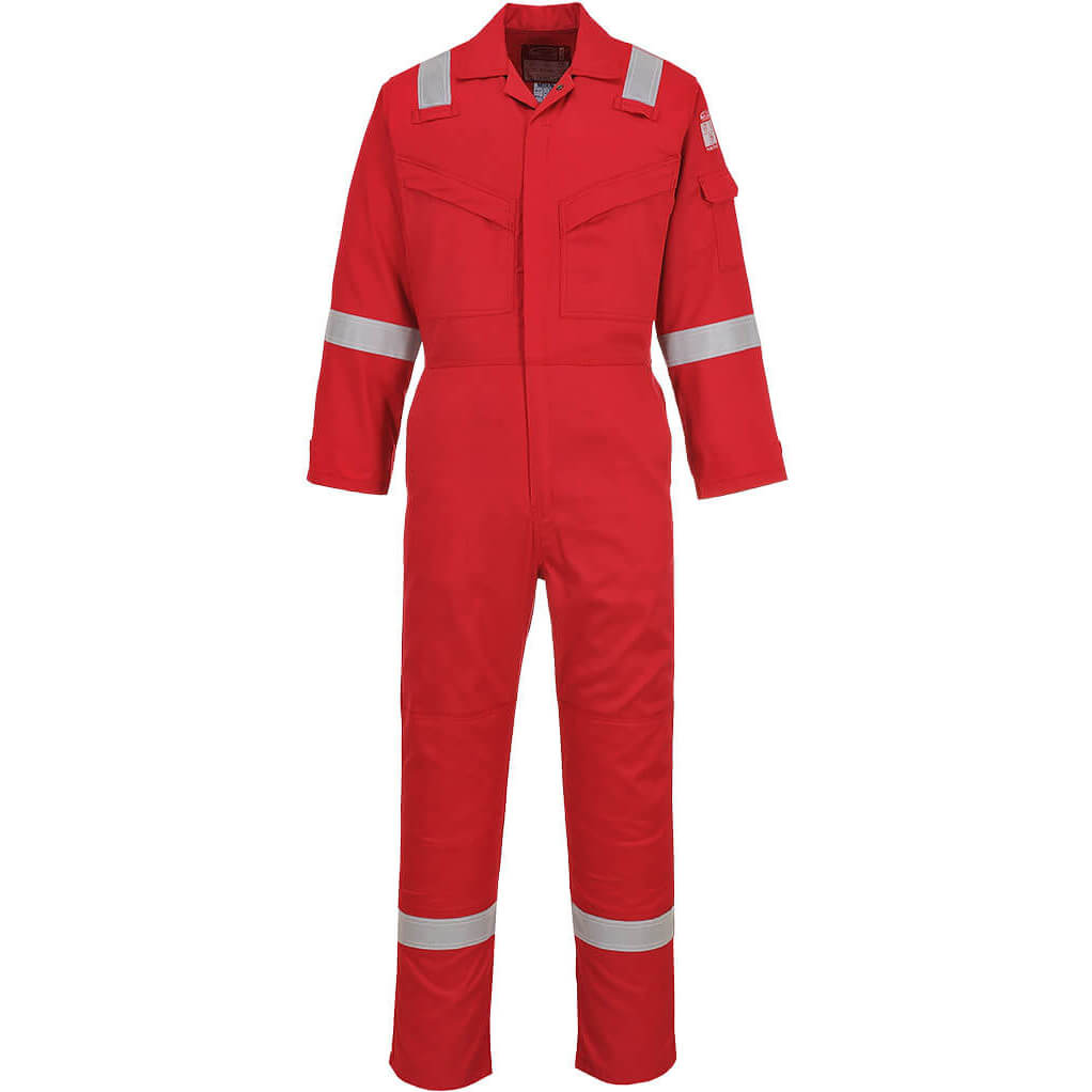 Image of Biz Flame Mens Flame Resistant Super Lightweight Antistatic Coverall Red L 33"