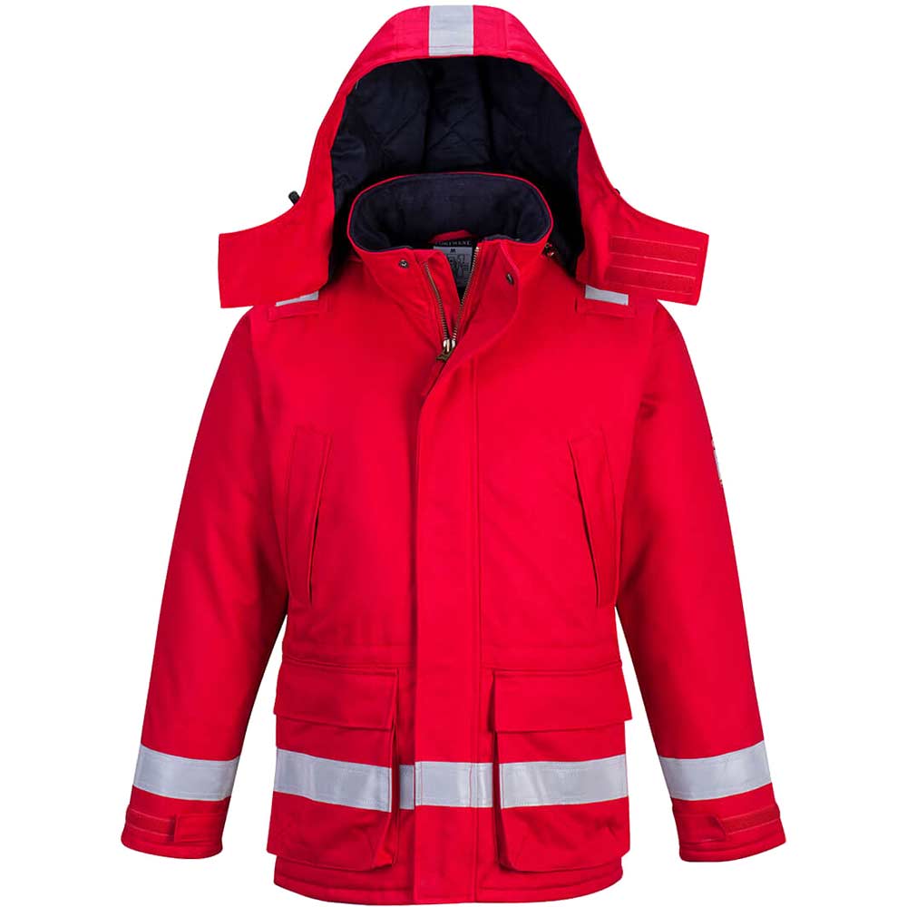 Image of Biz Flame Mens Flame Resistant Antistatic Winter Jacket Red 2XL