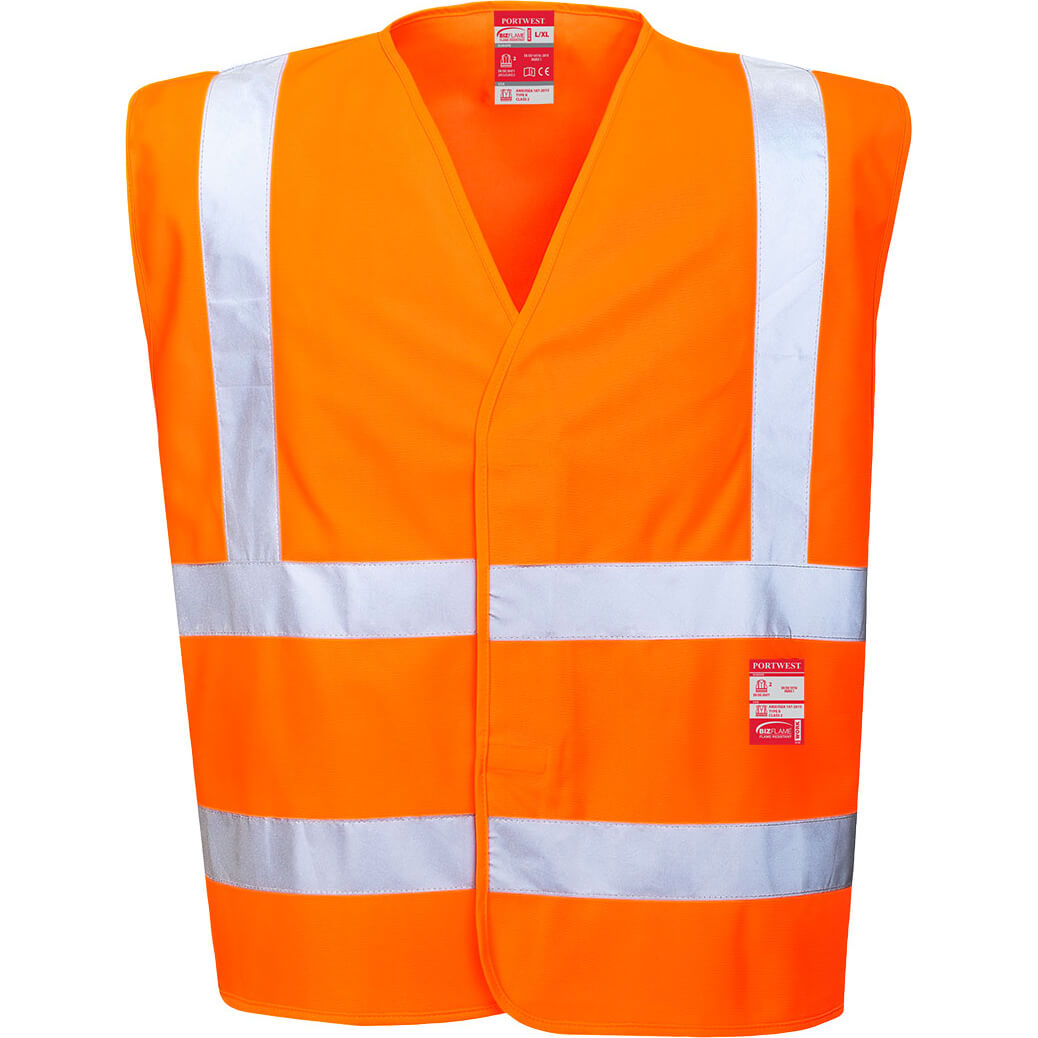 Image of Biz Flame Hi Vis Flame Retardant Treated Vest Orange 4XL / 5XL