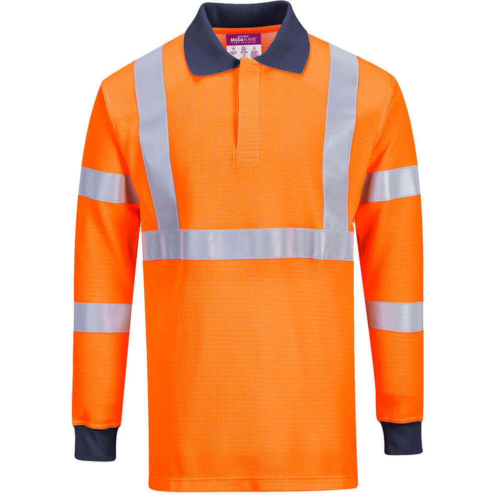 Image of Modaflame Mens RIS Anti Static Flame Resistant Long Sleeve Polo Shirt Orange M