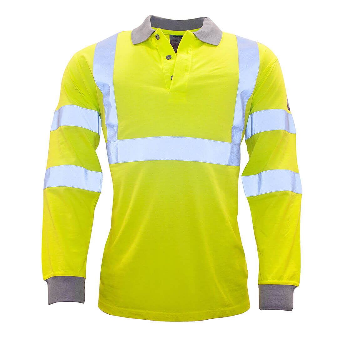 Image of Modaflame Mens Flame Resistant Hi Vis Polo Shirt Long Sleeve Yellow 3XL
