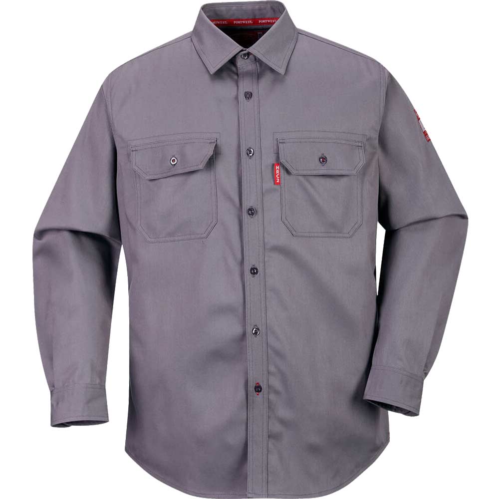 Image of Biz Flame Mens Flame Resistant Work Shirt Grey S