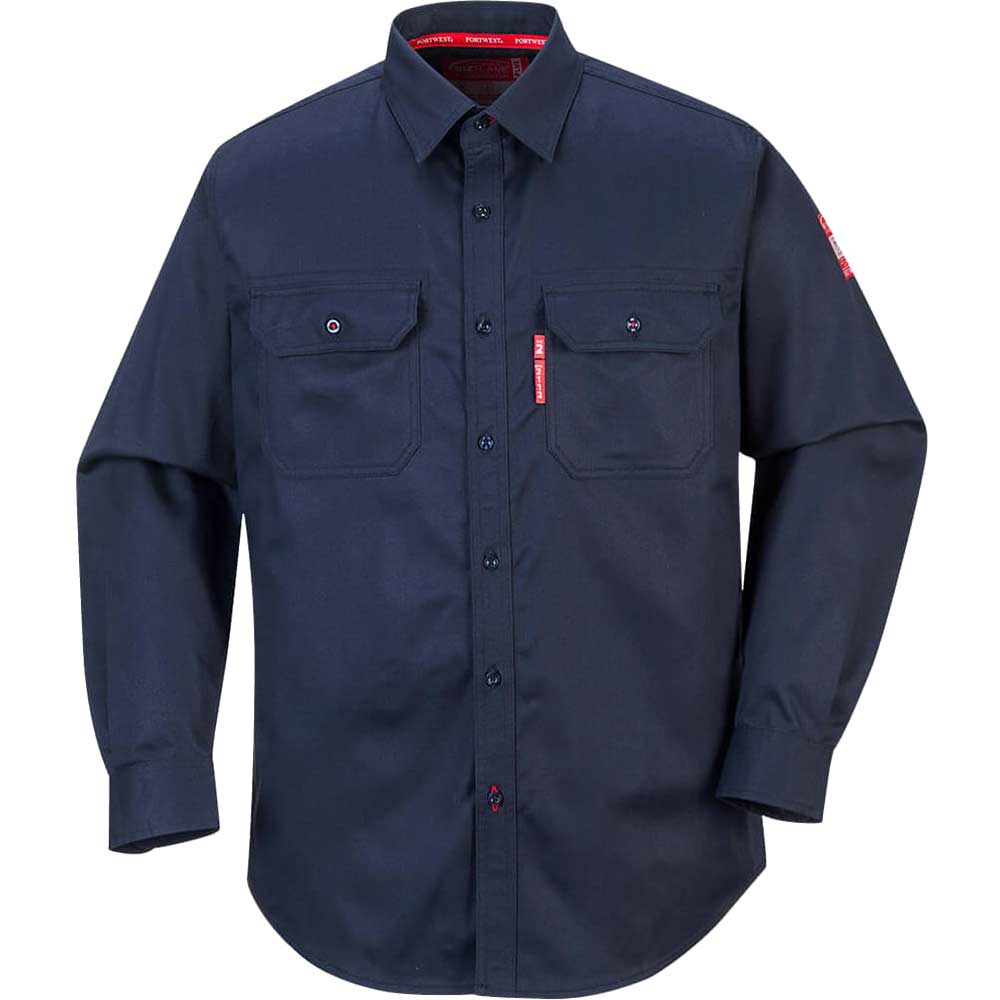 Image of Biz Flame Mens Flame Resistant Work Shirt Navy 5XL