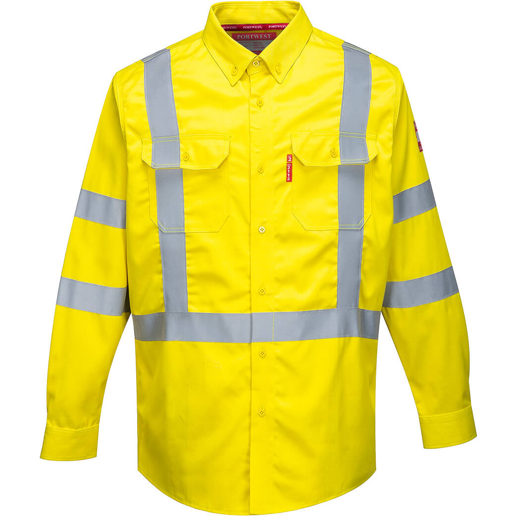 Image of Biz Flame Mens 88/12 Flame Resistant Hi Vis Shirt Yellow L
