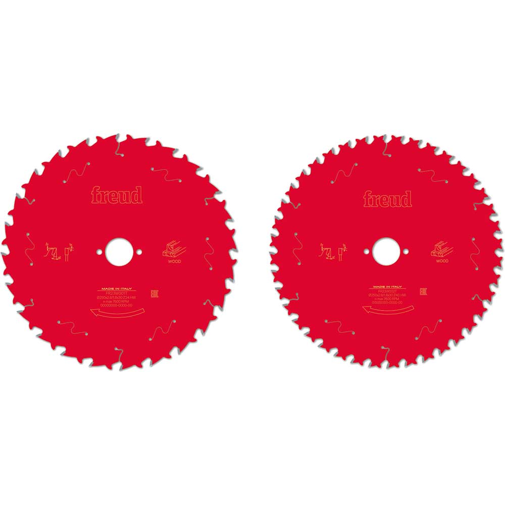 Image of Freud PRO 2 Piece 250mm Circular Saw Blade Set 250mm Assorted Teeth 30mm